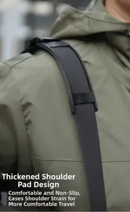 Dettaglio dell'imbottitura spessa e antiscivolo della tracolla di una borsa da viaggio