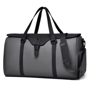 Waterproof travel duffel bag with large capacity and dry-wet separation in dark grey