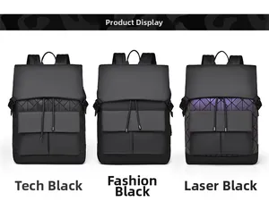 Three men's rhombus backpacks in tech black, fashion black and laser black styles