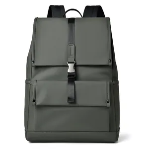 Waterproof matte backpack with vertical strap and metal buckle on white background