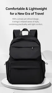 Detail showing waterproof nylon fabric and multi-layer zipper pockets of the black backpack