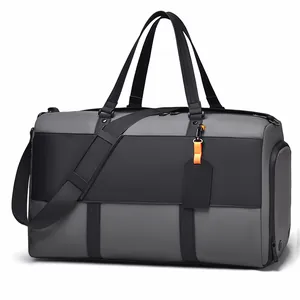 Large capacity gray and black waterproof travel bag with double handles and shoulder strap