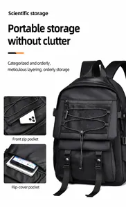 Detailed macro view showing scientific storage compartments and front mesh pockets of a backpack