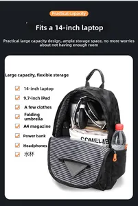 Vue intérieure du sac à dos camouflage noir avec compartiment PC et grande capacité