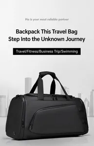 Close-up of waterproof black travel bag with dual handles and side ventilation holes