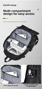 Internal view of black laptop backpack with a 15.6 inch padded compartment and blue lining