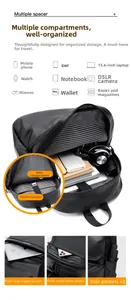 Detail view of water-resistant business backpack with a 15.6 inch laptop compartment
