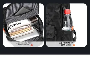 Détail du compartiment principal spacieux et de la poche latérale pour gourde du sac