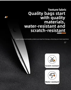 Detail showing scratch-resistant and water-repellent texture fabric of the backpack