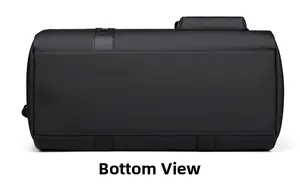 Detailed bottom view of black travel bag showing durable seams and reinforced base