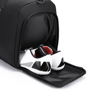 Black waterproof travel duffel bag with a dedicated side compartment for shoes