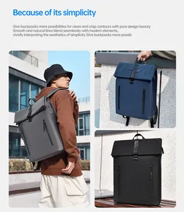 Collage of minimalist business backpacks in grey, blue, and black for daily urban commute