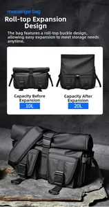 Comparison showing the waterproof messenger bag expanding from 10L to 20L capacity
