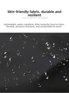 Close-up of waterproof matte black fabric with water droplets on the backpack surface