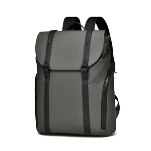 Sac à dos homme vert olive imperméable avec rabat minimaliste et sangles noires