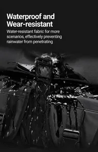 Detail of waterproof synthetic fabric with water droplets on a black messenger bag