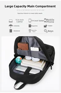 Detailed interior of black business backpack showing laptop compartment and large capacity