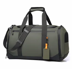 Sac de voyage vert armée avec compartiment chaussures et tissu imperméable pour sport