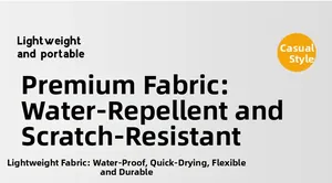 Detail showing water-resistant and scratch-proof fabric features for casual backpack