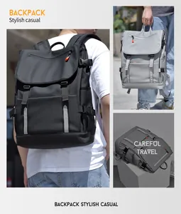 Detail of high capacity backpack with safety reflective strips and water resistant fabric