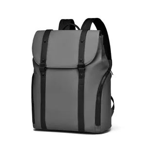 Sac à dos gris foncé pour ordinateur avec tissu imperméable et sangles noires modernes