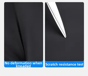 Detail view showing scratch resistance and flexible no-deformation fabric of the backpack