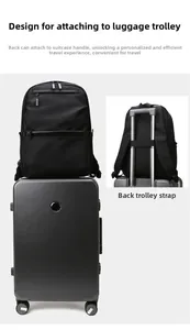 Business laptop backpack with back luggage strap design for secure suitcase attachment