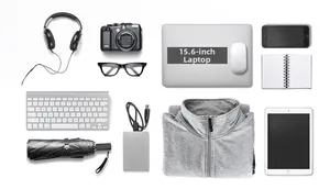 Internal storage layout showing capacity for 15.6 inch laptop and various electronics