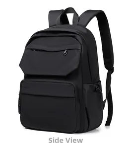 Side view of large waterproof black business backpack with breathable mesh straps