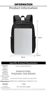 Size guide for large capacity laptop backpack with 15.6 inch compartment details