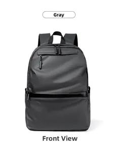 Front view of grey minimalist business laptop backpack with smooth matte waterproof fabric