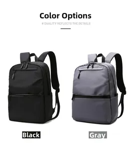 Detailed comparison of black and grey minimalist backpacks with front zipper pockets