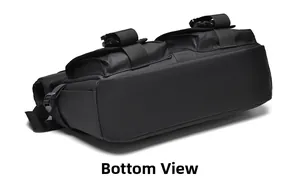 Bottom view of the durable black tactical messenger bag with adjustable straps and buckle