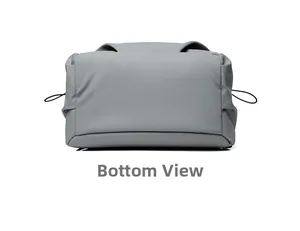 Detailed bottom view of the gray casual backpack showing durable fabric and side drawstrings