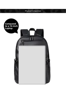 Black waterproof travel backpack capacity comparison with a 14-inch laptop