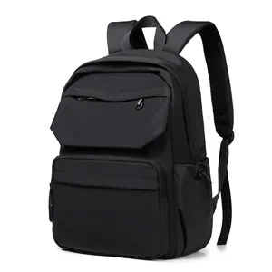 Waterproof black travel backpack with multi-pocket design and breathable sponge straps