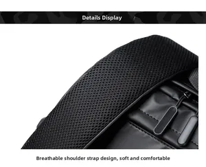 Detail of padded breathable mesh shoulder straps and durable water-resistant backpack fabric
