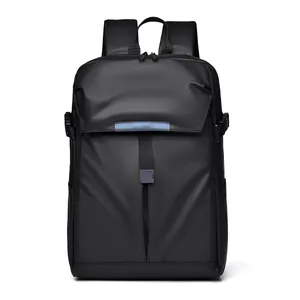 Black multifunctional business laptop backpack with waterproof coating and helmet storage