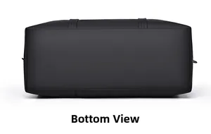 Detail view showing the reinforced base of the black matte leather travel bag