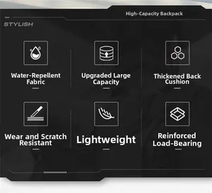 Water-resistant black backpack featuring high-capacity design and reinforced shoulder straps