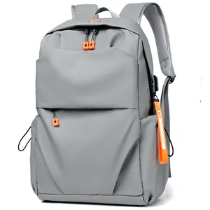 Minimalist grey waterproof backpack with orange zippers and fashion side straps