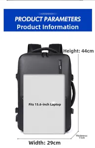 Vista detallada de la mochila de negocios impermeable 44x29x11cm para laptop 15,6"