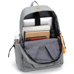 Grey large-capacity casual backpack with laptop compartment and organized interior storage