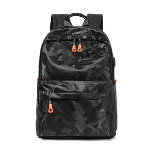 Sac à dos d'ordinateur camouflage en nylon imperméable avec détails de fermeture orange