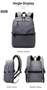 Three-way view of grey large capacity business laptop backpack with waterproof fabric