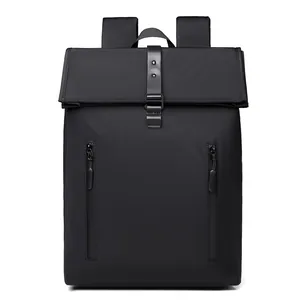 Men Business Waterproof Oxford Cloth Backpack Minimalist Roll Top Flap Design Laptop Bag Large Capacity For Commuting Travel Urban School