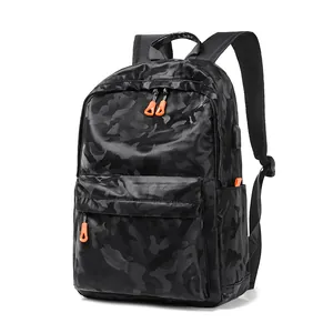 Sac à dos camouflage pour homme avec port USB et détails de fermeture éclair orange