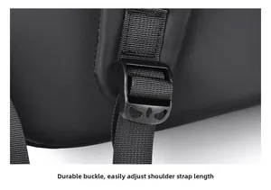 Close-up of a sturdy plastic buckle and nylon strap for easy backpack adjustment