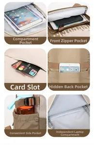 Détails des compartiments de rangement du sac à dos et du compartiment laptop