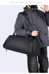 Borsa fitness nera ad alta capacità in tessuto impermeabile e tracolla rimovibile